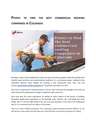 Points to find the best commercial roofing companies in Colorado