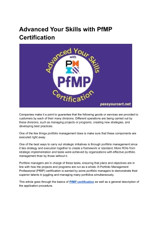 Advanced Your Skills with PfMP Certification