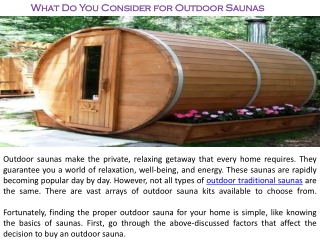 What Do You Consider for Outdoor Saunas?