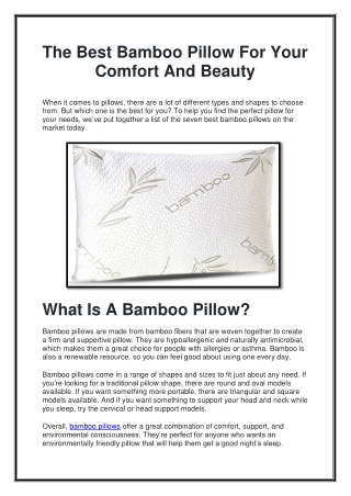 The Best Bamboo Pillow For Your Comfort And Beauty