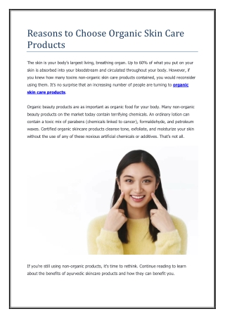 Reasons to Choose Organic Skin Care Products