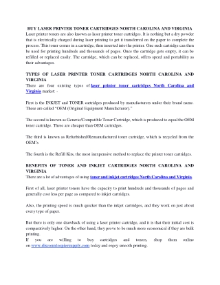 BUY LASER PRINTER TONER CARTRIDGES NORTH CAROLINA AND VIRGINIA