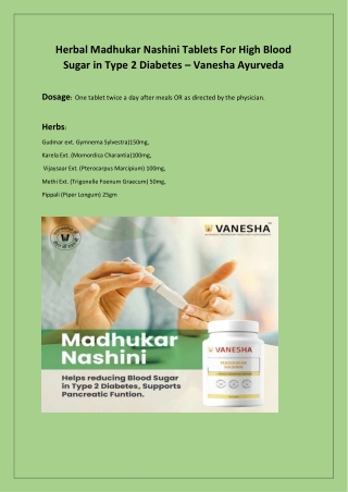 Herbal Madhukar Nashini Tablets for diabetes patient – Vanesha Ayurveda