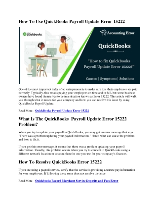 How To Use QuickBooks Payroll Update Error 15222( 25-07-2022) 32328328, AJSJJSJSJSJS,