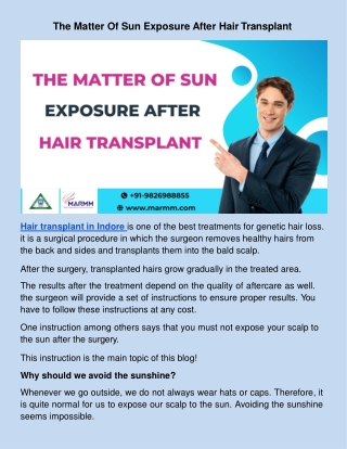 The Matter Of Sun Exposure After Hair Transplant