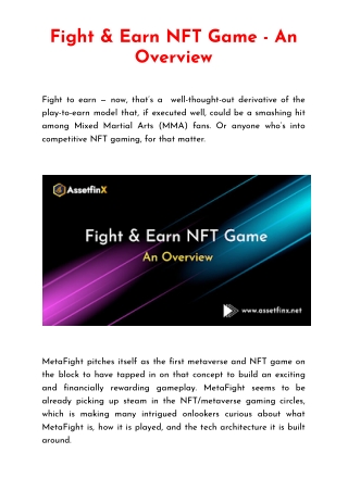 Fight & Earn NFT Game - An Overview