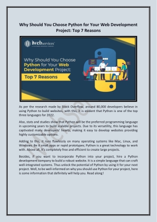 Why Should You Choose Python for Your Web Development Project - Top 7 Reasons