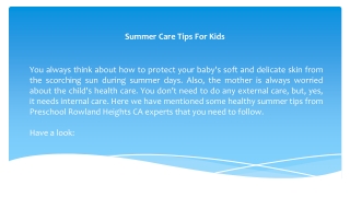 Summer Care Tips For Kids