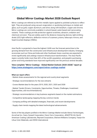 2021 Mirror Coatings Industry Global Analysis Report