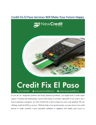 Credit Fix El Paso Services Will Make Your Future Happy