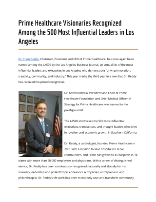 Prime Healthcare Visionaries Recognized Among the 500 Most Influential Leaders