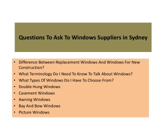 Questions To Ask To Windows Suppliers in Sydney
