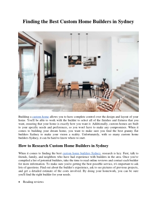 Finding the Best Custom Home Builders in Sydney