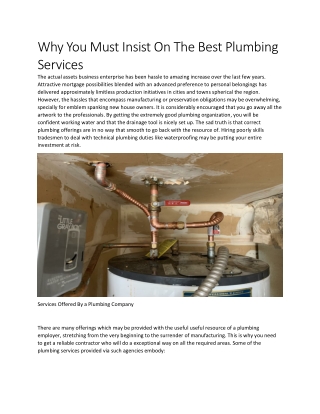Why You Must Insist On The Best Plumbing Services