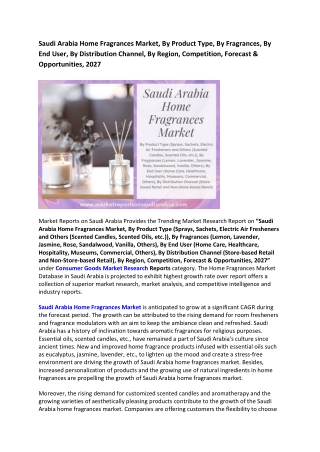 Saudi Arabia Home Fragrances Market Research Report 2022-2027