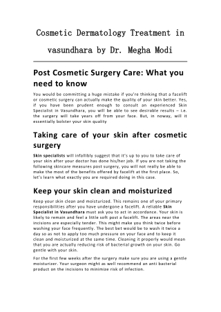 Cosmetic Dermatology Treatment in vasundhara by Dr. Megha Modi