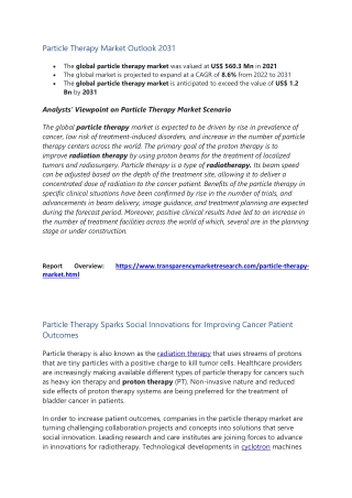 Particle Therapy Market Outlook 2031