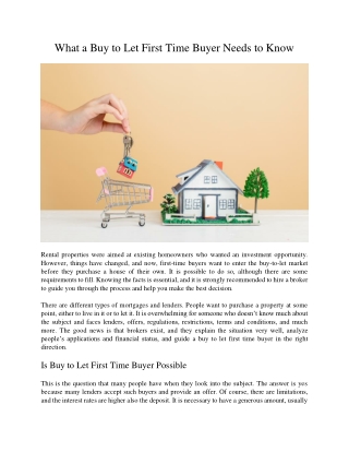 What a Buy to Let First Time Buyer Needs to Know