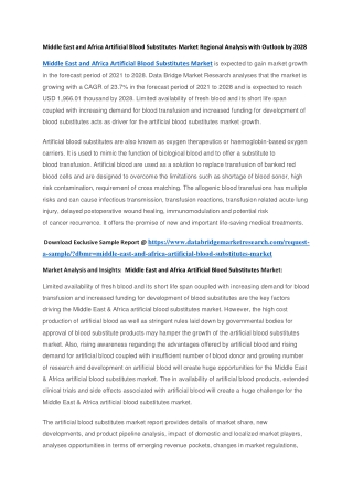 Middle East and Africa Artificial Blood Substitutes Market Regional Analysis with Outlook by 2028