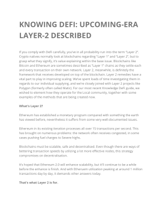 KNOWING DEFI: UPCOMING-ERA LAYER-2 DESCRIBED