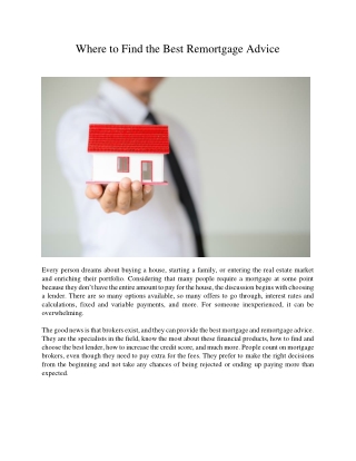 Where to Find the Best Remortgage Advice
