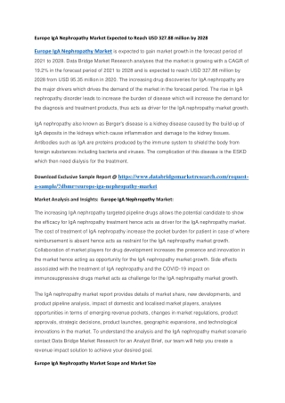 Europe IgA Nephropathy Market Expected to Reach USD 327.88 million by 2028