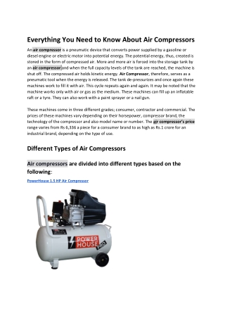 Everything You Need to Know About Air Compressors
