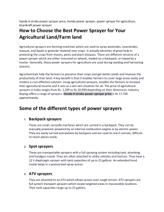 How to Choose the Best Power Sprayer for Your Agricultural Land Farm land