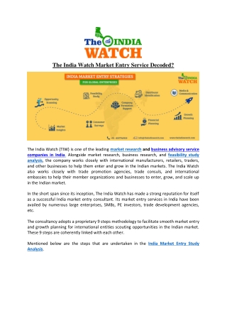 The India Watch Market Entry Service Decoded