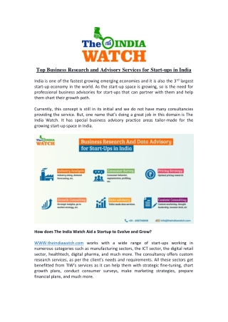 Top  Business Research and Advisory Services for Start-ups in India