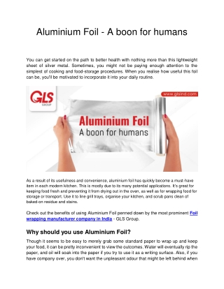 Aluminium Foil - A boon for humans
