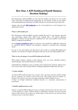 How Does A KPI Dashboard Benefit Business Decision-Making