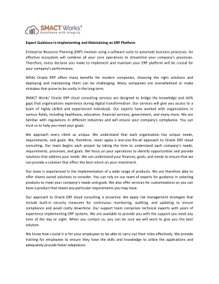 Expert Guidance in Implementing and Maintaining an ERP Platform