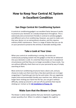 How to Keep Your Central AC System Excellent