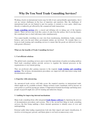 Why Do You Need Trade Consulting Services