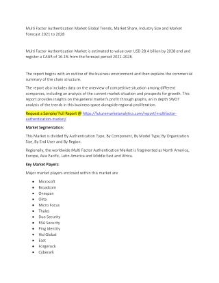 Multi Factor Authentication Market Trends, Market Share, Industry Size, Growth, and Market Forecast 2021 to 2028