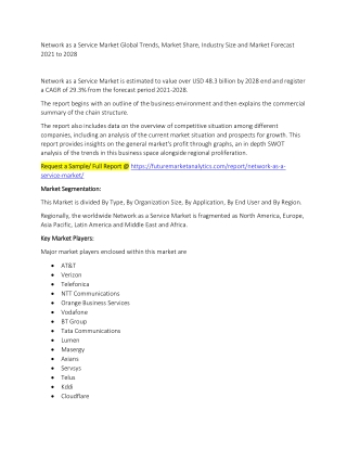 Network as a Service Market Trends, Market Share, Industry Size, Growth, and Market Forecast 2021 to 2028