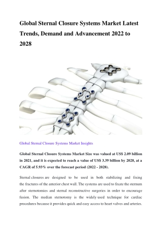 Global Sternal Closure Systems Market Latest Trends, Demand and Advancement 202