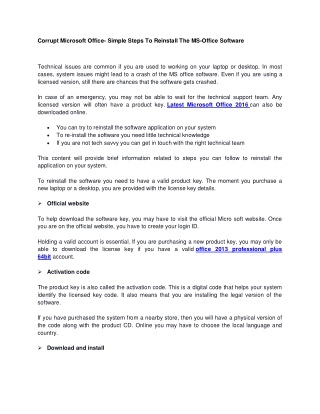 Corrupt Microsoft Office- Simple Steps To Reinstall The MS-Office Software