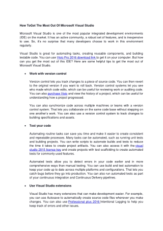 How ToGet The Most Out Of Microsoft Visual Studio