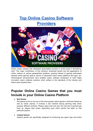 Top Online Casino Software Providers