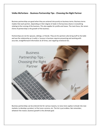 Vielka McFarlane - Business Partnership Tips - Choosing the Right Partner