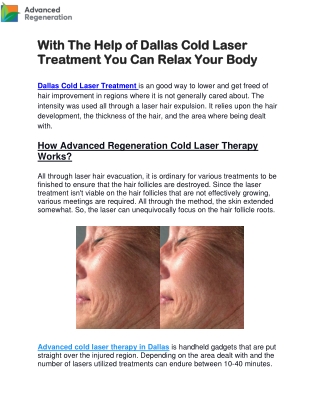 With The Help of Dallas Cold Laser Treatment You Can Relax Your Body