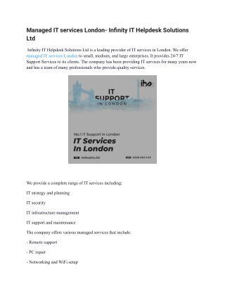 Managed IT services London- Infinity IT Helpdesk Solutions Ltd