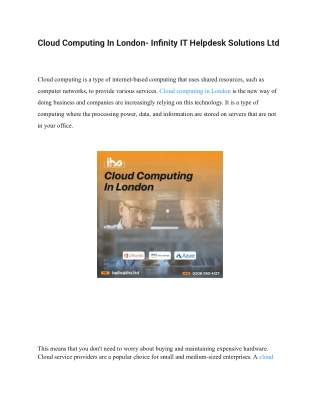 Cloud Computing In London- Infinity IT Helpdesk Solutions Ltd
