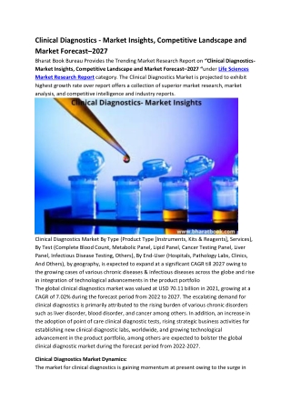 Clinical Diagnostics - Market Insights, Competitive Landscape and Market Forecas