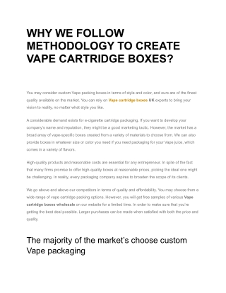WHY WE FOLLOW METHODOLOGY TO CREATE VAPE CARTRIDGE BOXES