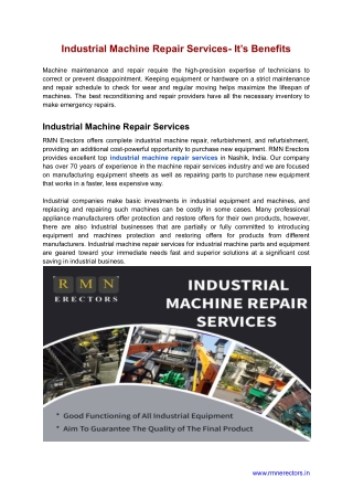 Industrial Machine Repair Services- It’s Benefits