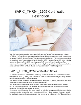 SAP C_THR94_2205 Certification Description