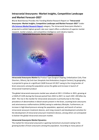 Intracranial Aneurysms- Market Insights, Competitive Landscape and Market Foreca